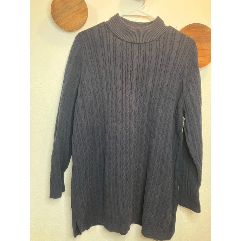 Vintage Lands End‎ Navy Blue Cable Knit Sweater Women's Size 1X